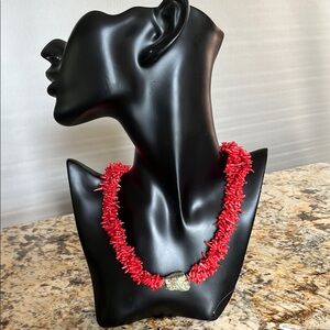 Red Coral Necklace with Turquoise Accent